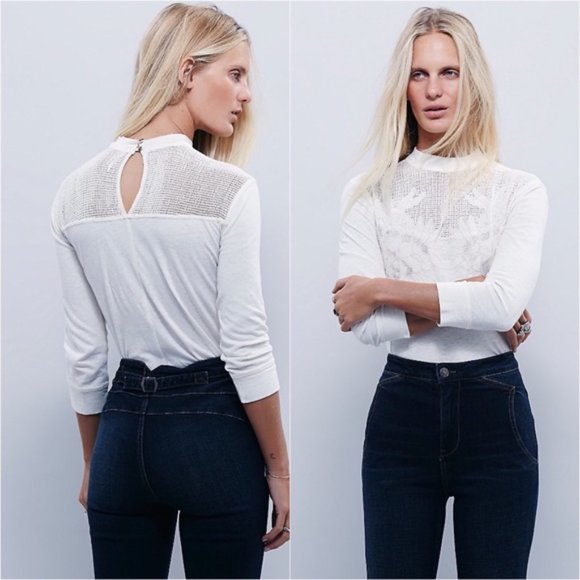 Free People Primrose Cream Tee Embroidered - Picture 1 of 8